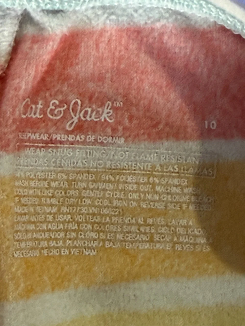 Cat & Jack Girls Rainbow Stripe Pajama Set Size 10 Colorful Long Sleeve